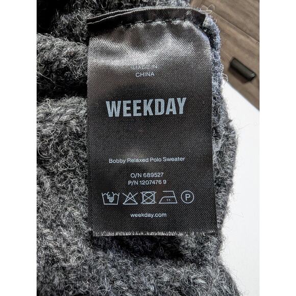 Weekday Bobby Relaxed Knitted Polo Sweater Dark Gray Men’s Size Large L - Picture 4 of 8